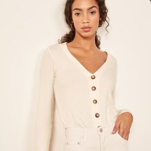 Reformation Iris Ribbed Button Front Top